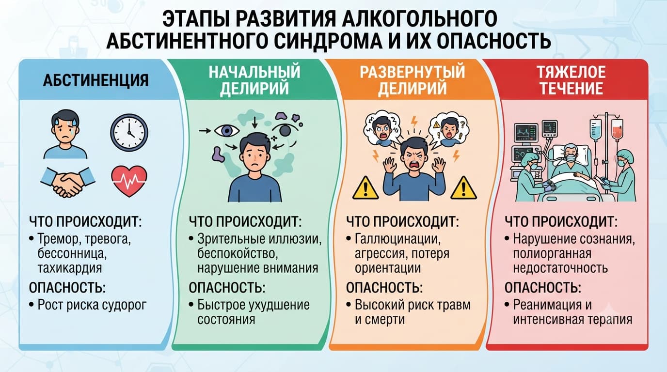 Инфографика: Этапы развития абстинентного синдрома